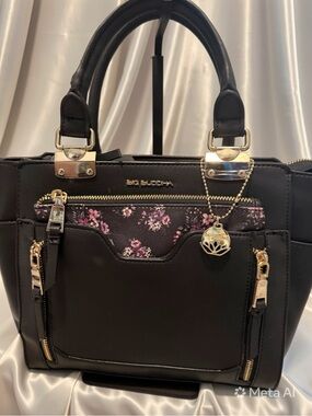 NWOT Big Buddha Black Satchel with Pink & Purple Floral Pouch